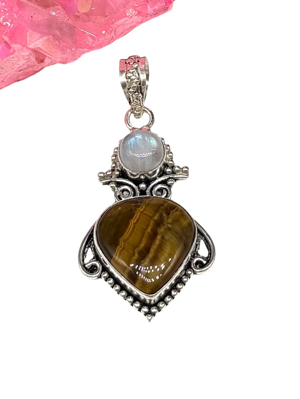 Tiger’s Eye & Rainbow Moonstone 925 Sterling Silver Overlay